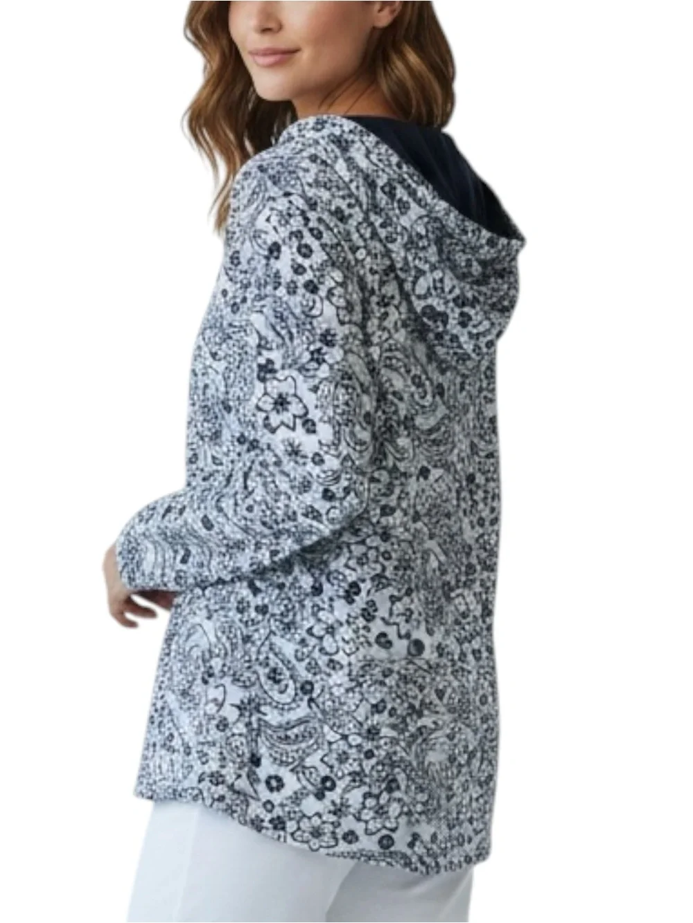 Comfort Code By CUDDL DUDS Pullover Floral Patterned Hoodie in Blues Size Large